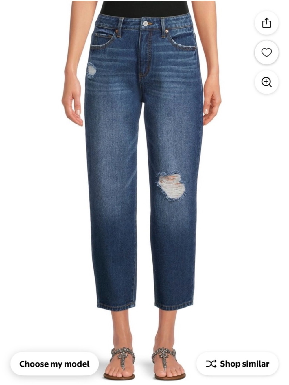 Time and Tru Women's Dark Blue Cropped Distressed Jeans - Picture 9 of 9